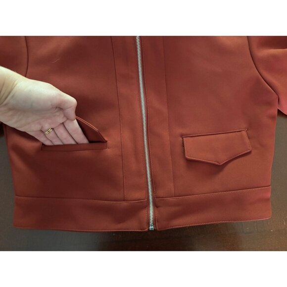 SFAM 7 For All Mankind Cropped Casual Moto Barrel Sleeve Jacket Rust/Orange XS - Picture 14 of 14